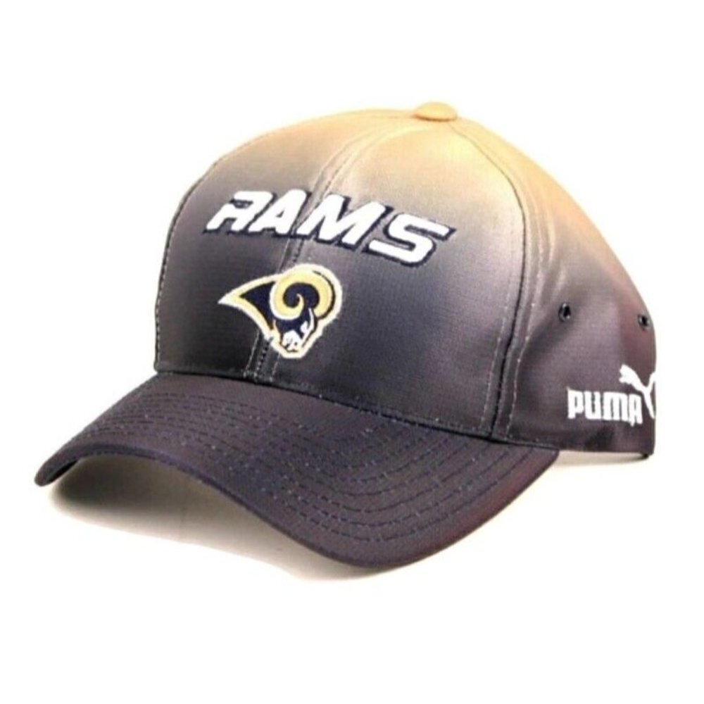 PUMA NFL Los Angeles Rams The Slick Ball Cap Hat Adult Adjustable Blue Gold
